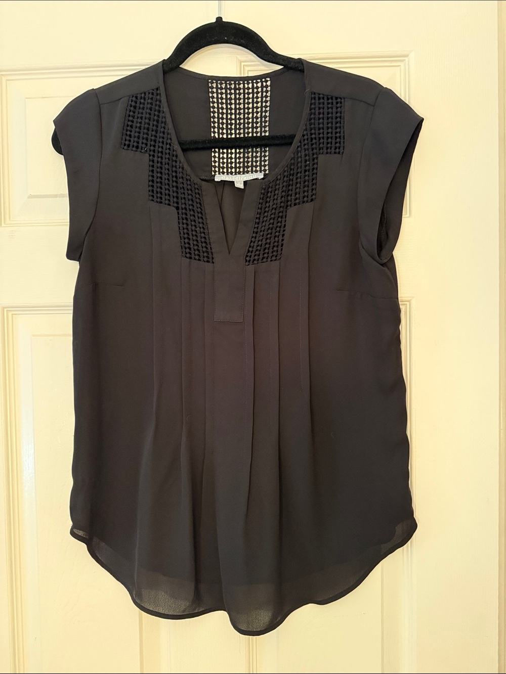 Black Cap-Sleeve Embroidered Front Blouse